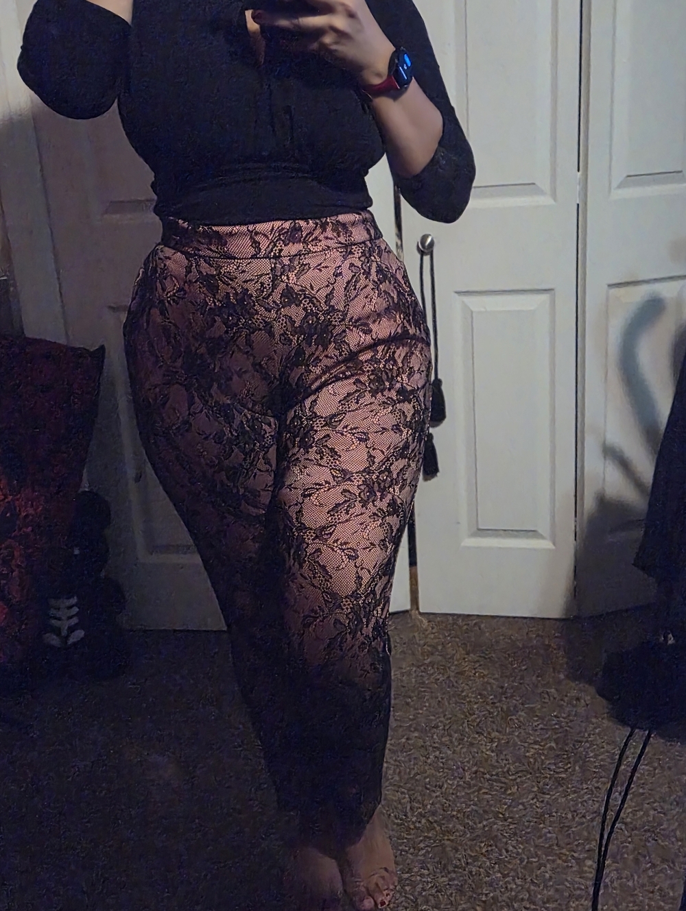 Vixen By Micheline Pitt Peach And Lace Cigarette Pants (M) - Picture 5 of 6